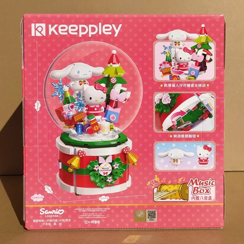 Oryginalne klocki do budowy Keeppley Sanrio Wishing Christmas Music Box Rare Limited Rotating Christmas Tree Zabawki dla dzieci Prezenty