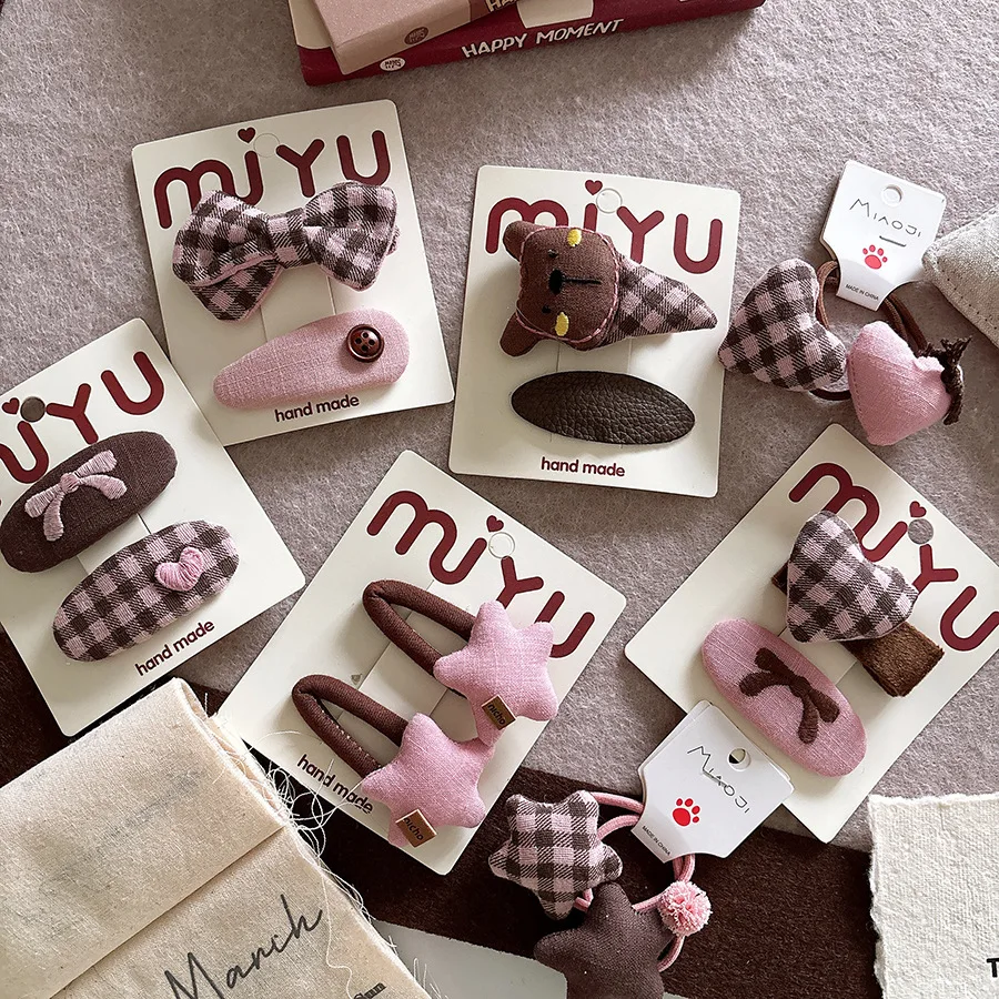 

Pink Hair Clips for Girls Handmade Snap Clip Baby Plaid Side Clip Cute Newborn Hair Accessories Kids Hair Tie Photography Props