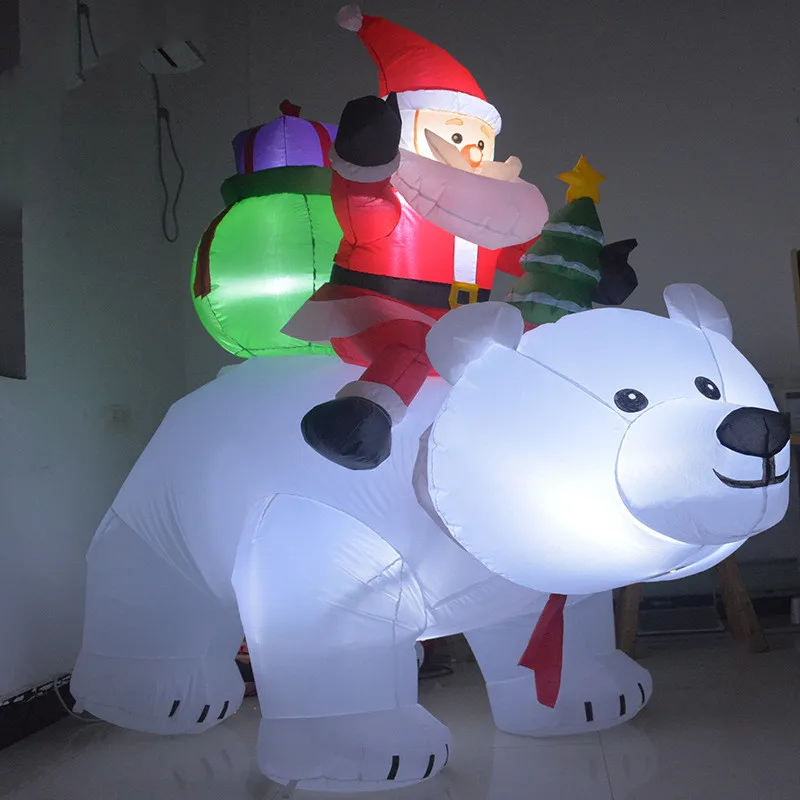 2.1x1.7M Christmas Inflatable Polar Bear Indoor Outdoor Backyard Party Garden Xmas Decor Santa Claus LED Lantern Shake Head