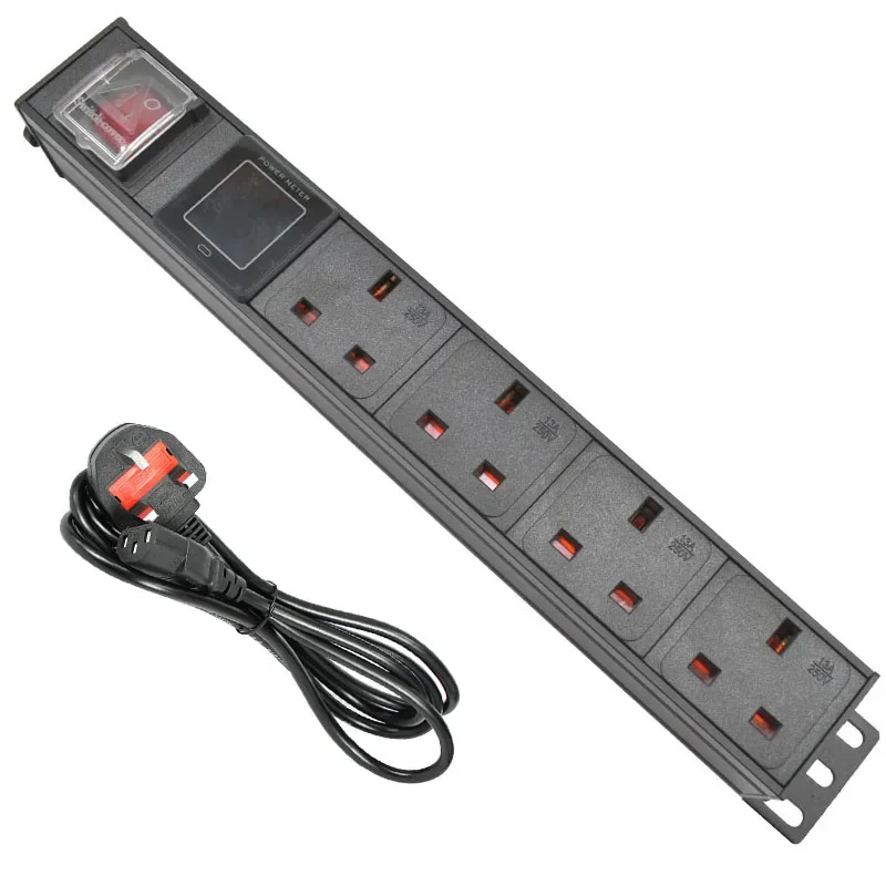 

PDU Power Strip Network Cabinet Rack UK 3 PIN Adapter output 4 Way socket and 13A 3500W Aluminum alloy shell