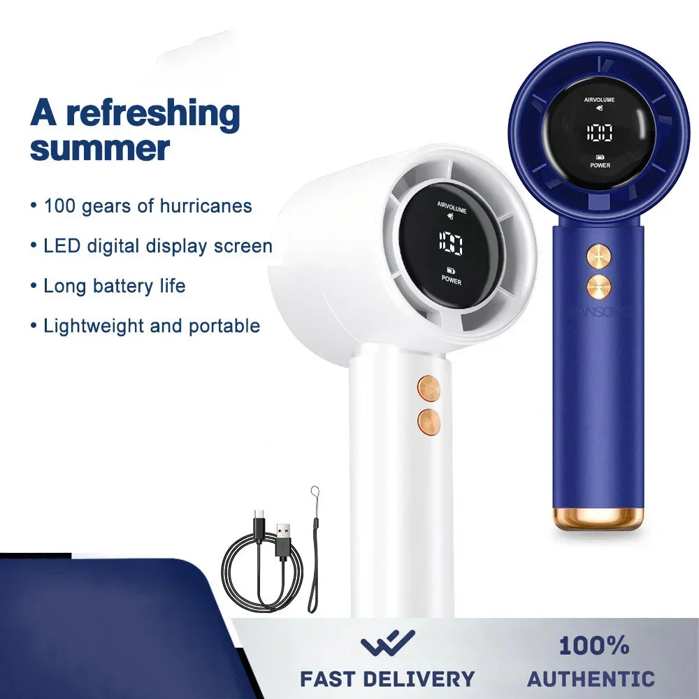 High Speed Portable Turbo Fan Cooler Fan 100-Speed Adjustment High-Speed Fan Handheld Fan Mini Fan 100-Level Adjustment Portable
