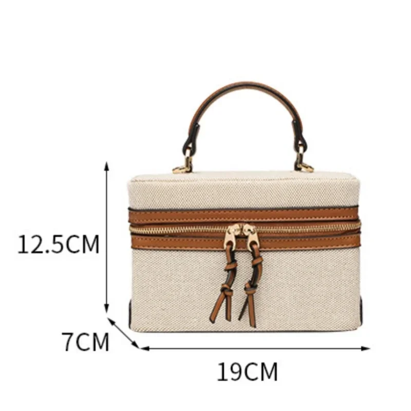 Trend Design Women\'s Small Square Box Bag 2024 Fashion Canvas Patchwork Leather Double Zipper Crossbody Single Bag High Quality