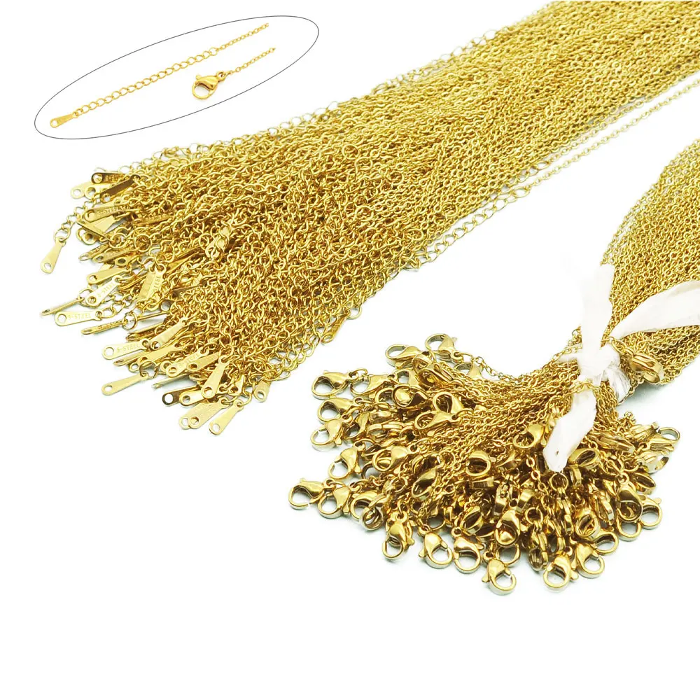 

100pcs/lot Waterproof Cable Link Rolo O Chain 316L Stainless Steel Necklace Chains Wholesale Women Handcraft DIY Jewelry Top Qua
