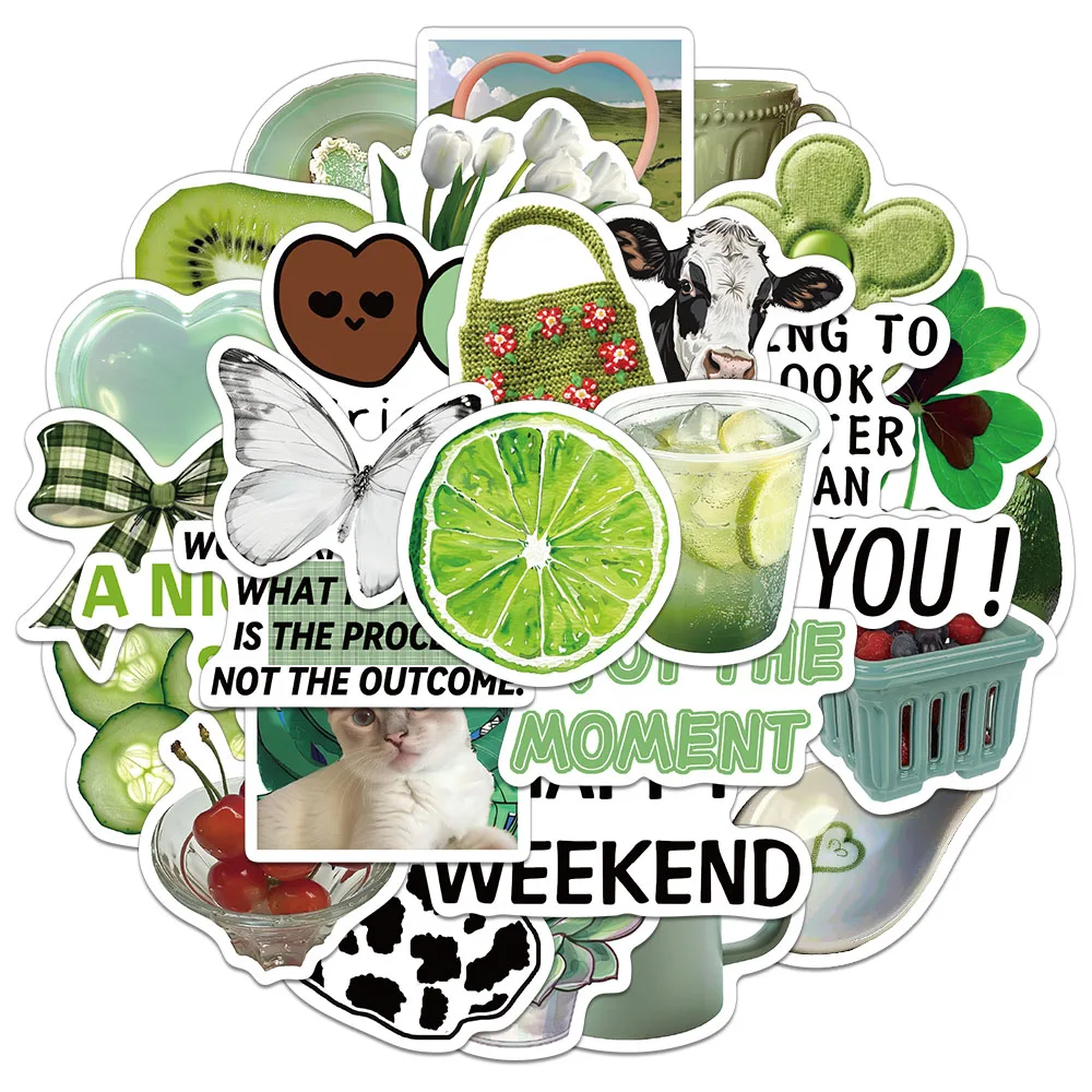 30PCS Creative Green Iced Tea Stickers Handmade Account Decoration DIY Phone Case Water Cup Notebook Personalized Stickers