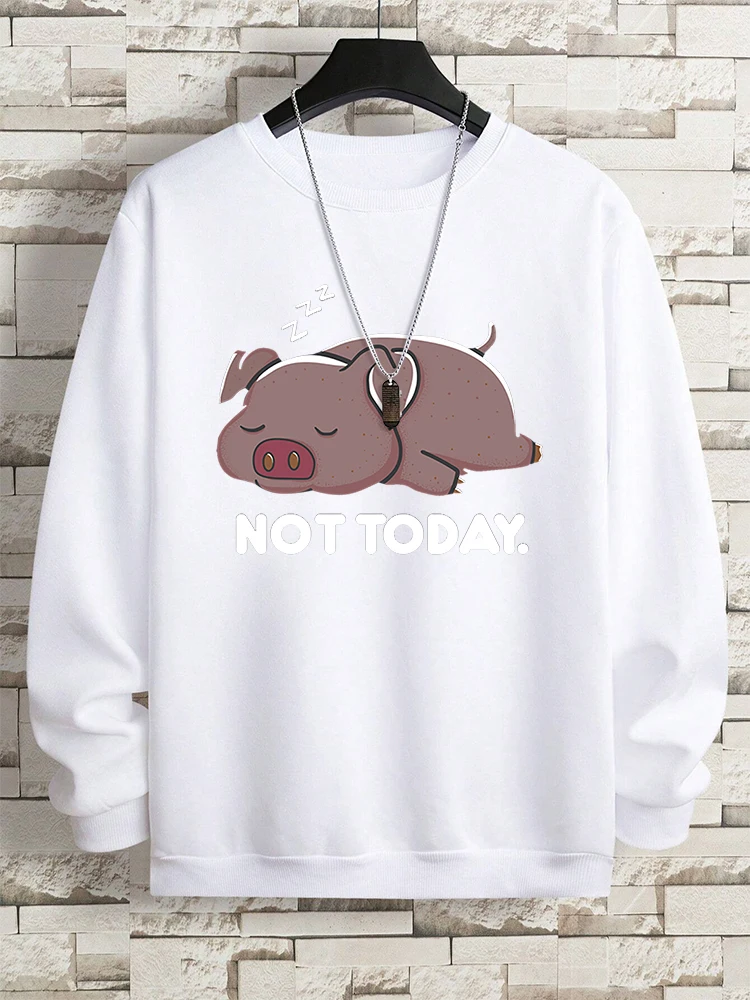 Not Today Lazy Ass Sleeping Pig Clothes Men Fashion Fleece Sweatshirt Hip Hop Print Clothing Harajuku Loose Clothes Sportswear