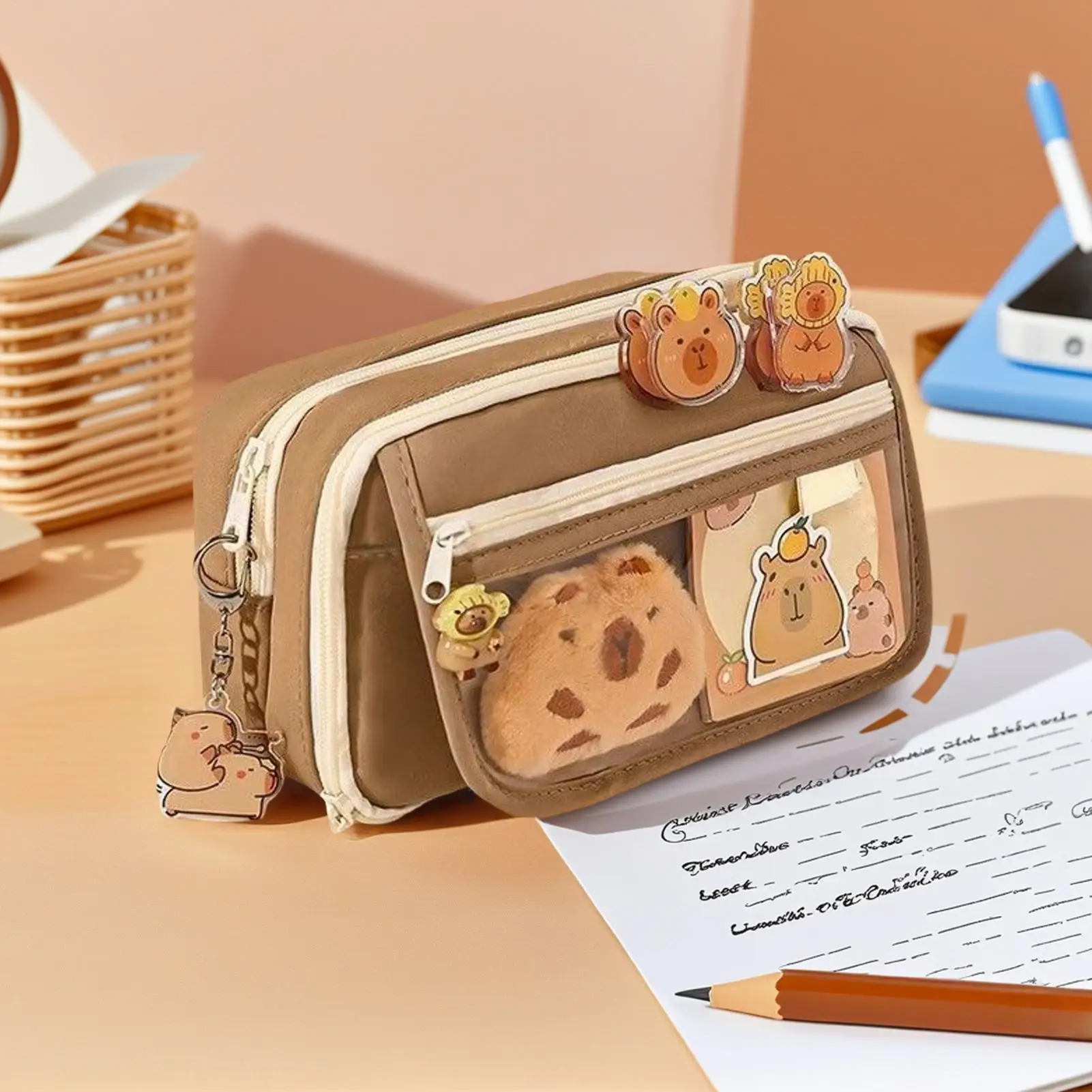Capybara Pencil Case For School Cartoon Pencil Pouch Large Capacity Cartoon Capybara Stationery Holder Pen Storage Case Bag For