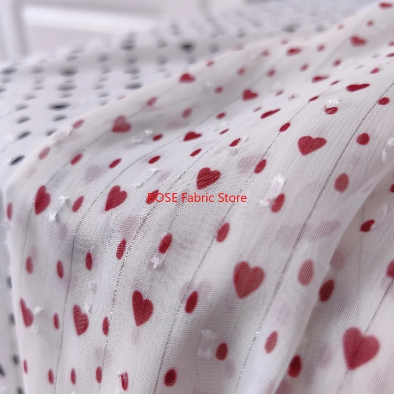 Tessuto chiffon con stampa a cuore adorabile di alta qualità per abito da ragazza, camicia, abito da sposa, camicetta, abito da sposa