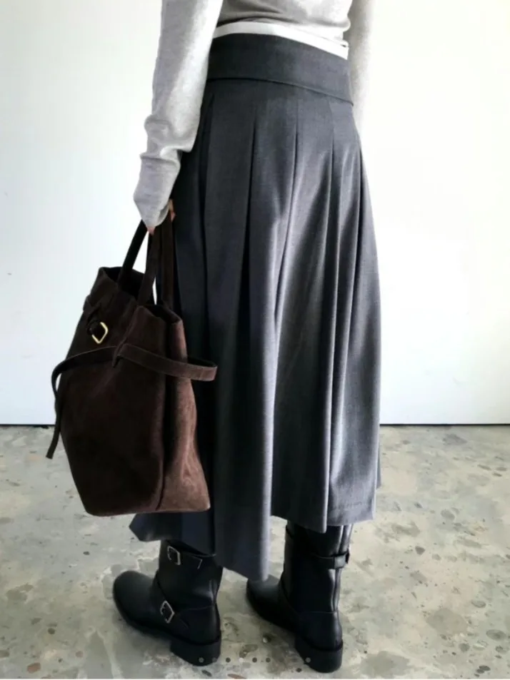 

Chic Spring College Sle One-Piece Belted Asymmetrical Hem A-Line Pleated Skirt Versatile Simple Design Casual Chic