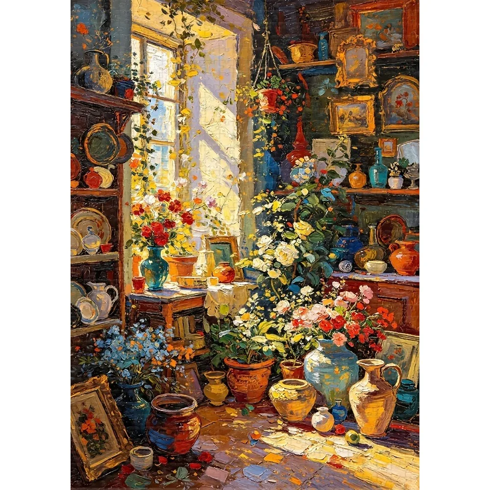 500/1000/1200/2000PCS Puzzle Window Side Flower Vase Jigsaw Modern Home Wall Decor Family Fun Holiday and Birthday Gifts