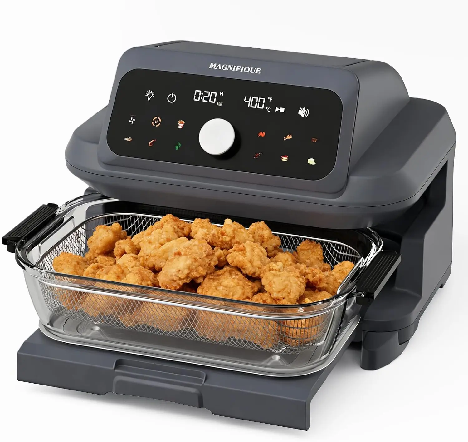 6-Quart Large Capacity Glass Air Fryer Oven, Non-Toxic, 12-in-1 Digital Touchscreen, Full Glass Viewing Window, Rapid Hot Air Ci