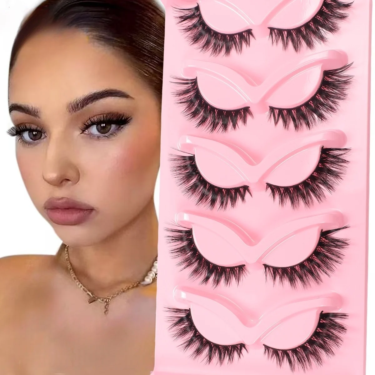 豪華な3Dぬいぐるみキャットアイつけまつげ5組、ふわふわで軽量、再利用可能なまつげを持つ初心者に適しています。