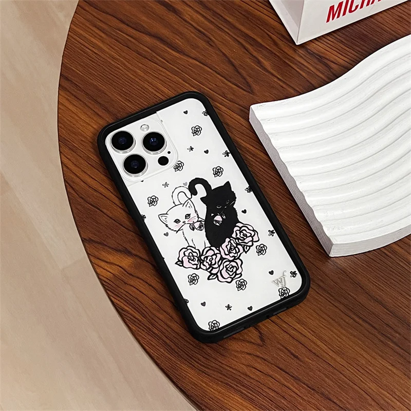 3D Funny Demon Angel Baby Luxury Wildflower Phone Cover For iPhone 13 12 14 15 16 Pro Max wf Graffiti Cartoon Character Case