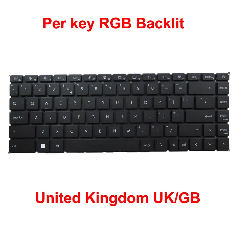 Per key RGB Backlit UK US Keyboard For S1N2EAR2H1SA0 BE2L1SA0 CS2K1SA0 FR2M1SA0 PT2L1SA0 TR2K1SA0 US2P1SA0 UK2L1SA0 CU2K1SA0