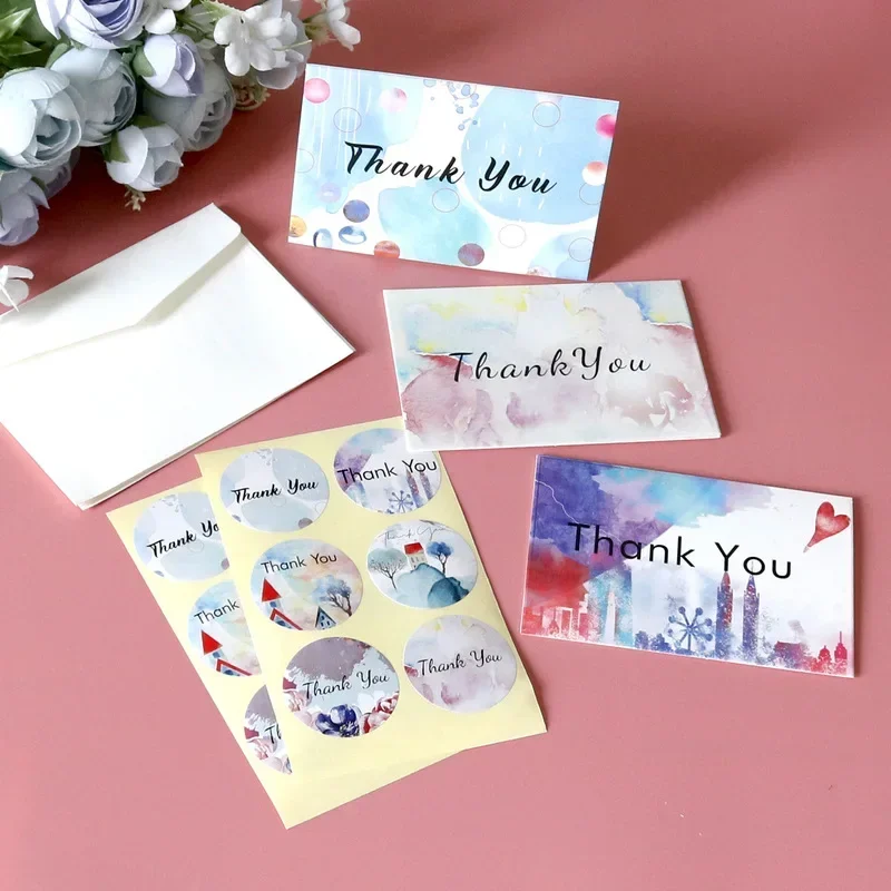 Universal Tie Dye Thank-you Card Ink Style Wedding Party Blessing Message Folding Handwritten Card Gift Decoration Cards