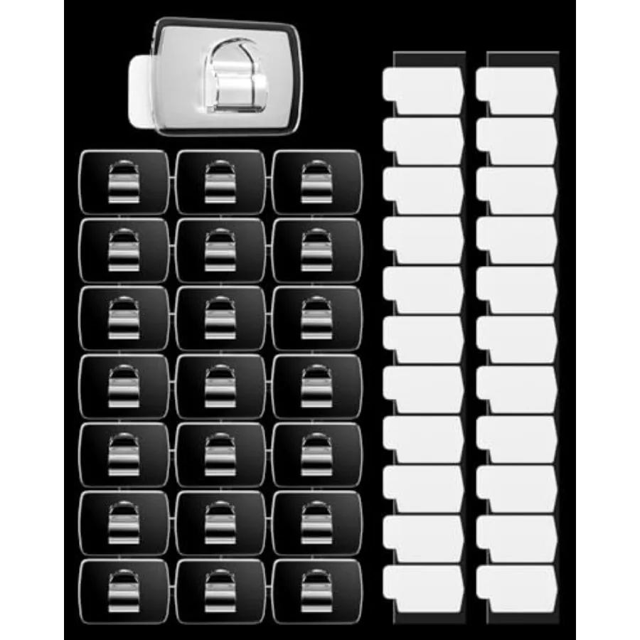 100 مشبك إضاءة صغير مع 110 شريط لاصق: خطاف حائط صغير خالٍ من الضرر الداخلي للتعليق على الشماعات البلاستيكية الشفافة بدون إضاءة