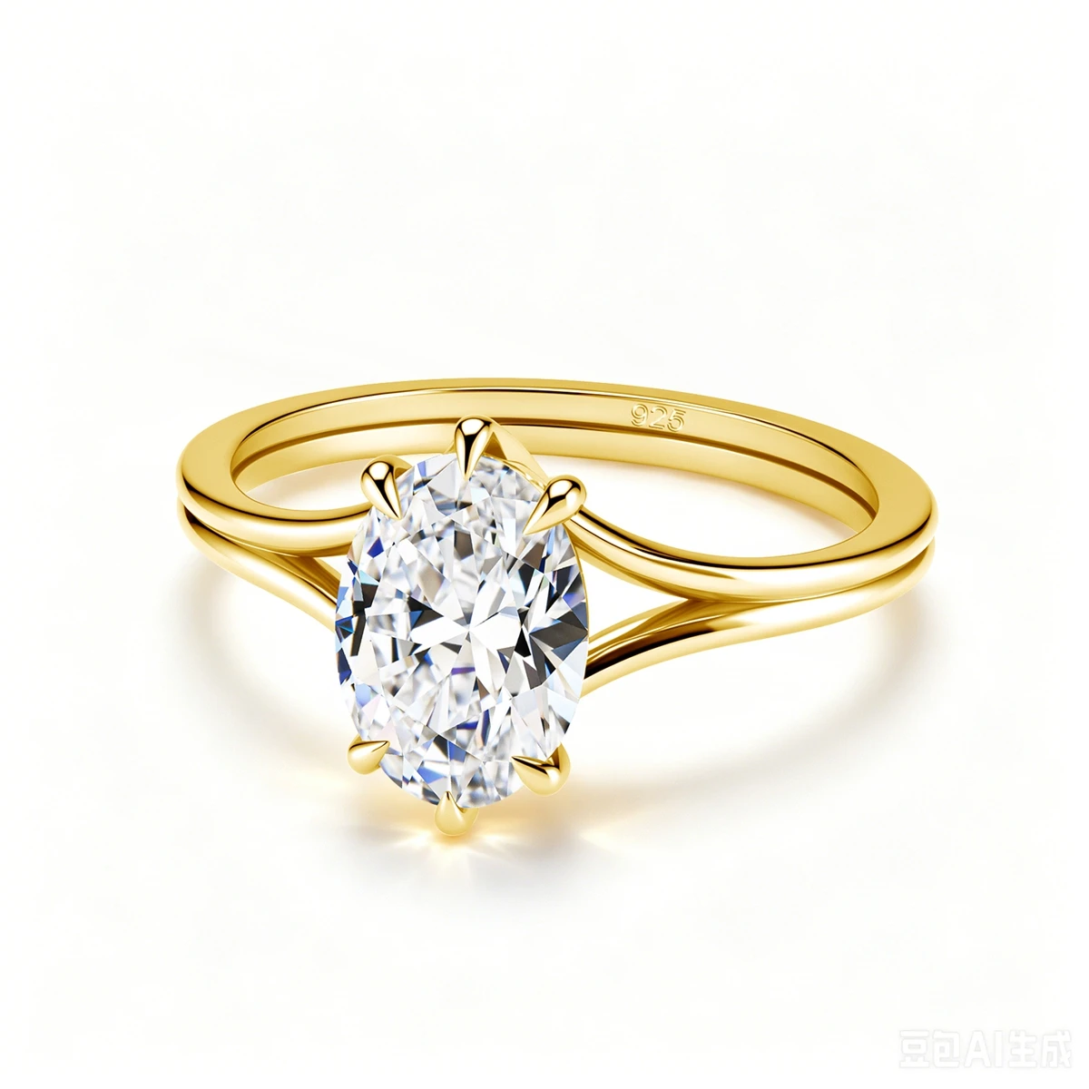 4,5 Karat oval geschliffener Moissanit-Verlobungsring für Damen, geteilter Schaft, 6-Krappen-Solitärring, 925er Sterlingsilber, Brautschmuck – Detail 3