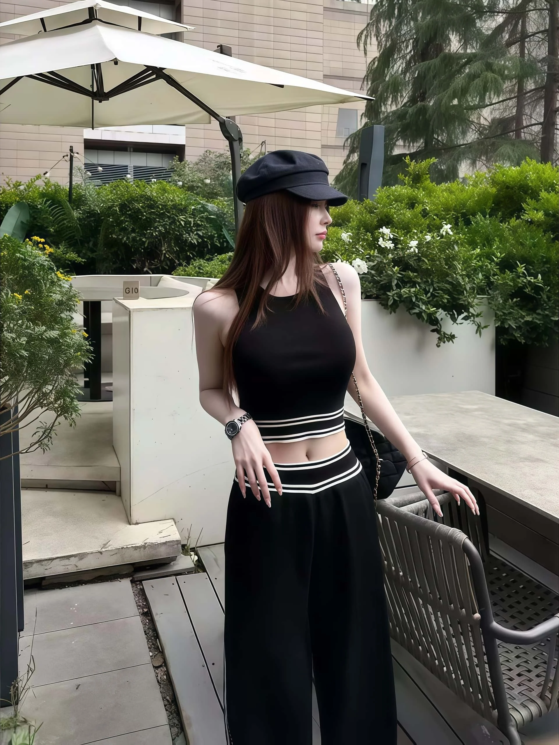 

Корейский повседневный ленивый спортивный круглый жилет и широкие брюки с высокой талией, женский комплект, летний ансамбль Faion