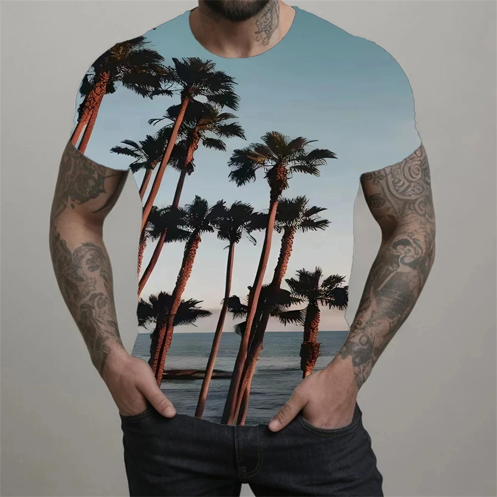 Summer Beach Men\'s T shirts 3D Coconut Tree Print Man/Women Hawaiian T-shirt Oversized Tee Shirt Short Sleeve Top Travel Clothes