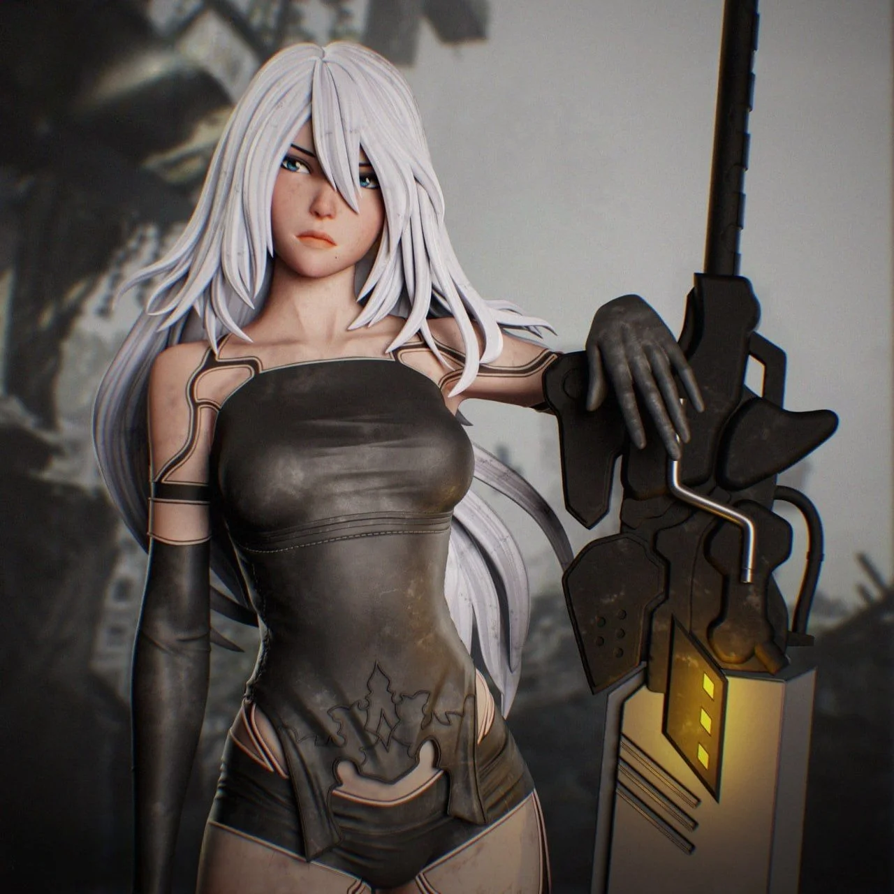 1/18 1/10 A2 White Long Hair Girl Warrior 3D Printed GK Statue Anime Collectible Model DIY Coloring Self-assembly Miniature Gift