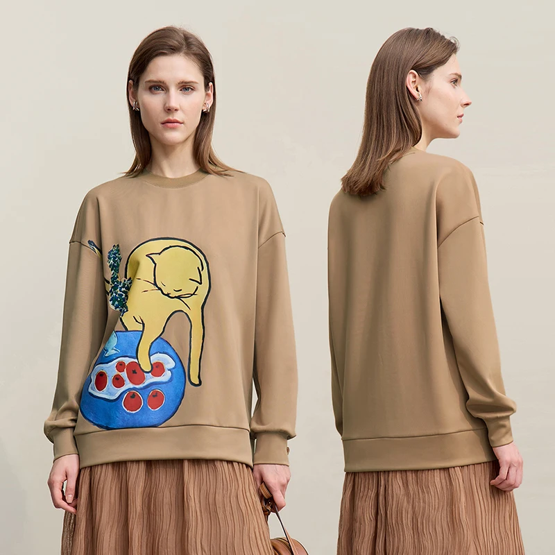 Amii Women's Cartoon Print Sweatshirt Casual Loose Pullover
