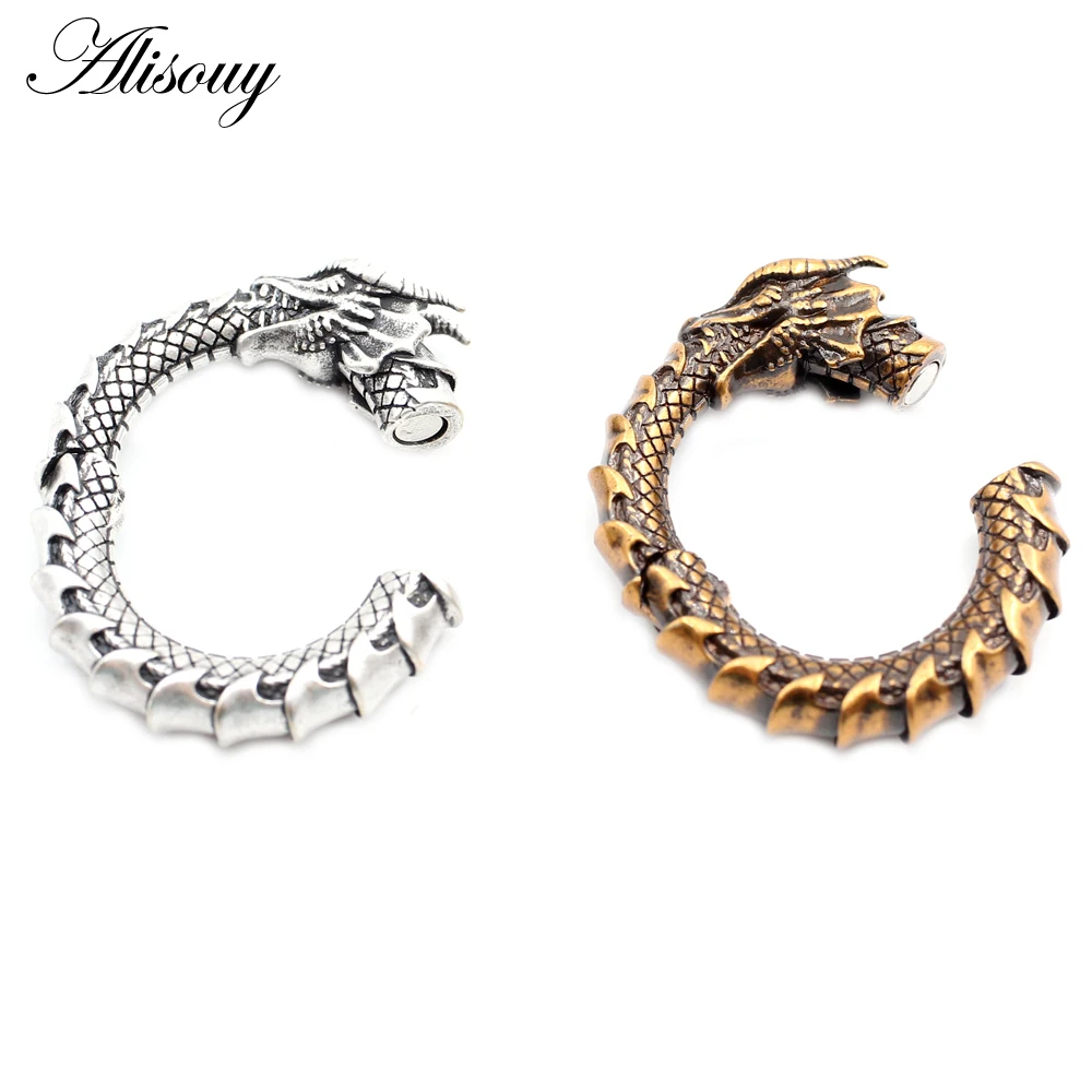 Alisouy 1PC Vintage Copper Dragon Animal Round Circle Ear Weights Expander Stretcher Plugs Gauges Earrings Body Piercing Jewelry view 3