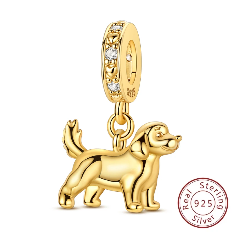 

New 925 Sterling Silver Golden Dog Golden Retriever Puppy Charms Beads Fit Original Bracelet Or Necklace Fine DIY Jewelry Gift
