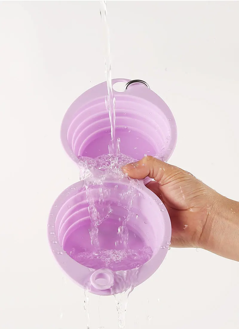 Faltbare Hundenapf-Set aus Silikon: Doppelnapf, Zusammenklappbarer Futter- und Wassernapf für Outdoor und Reisen, Trinknapf für Hunde – Detail 8