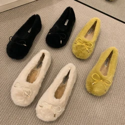 Autumn Winter Warm Fur Women Flats Shoes Fashion Shallow Slip On Shoes Ladies Comfort Soft Sole House Loafer Shoes