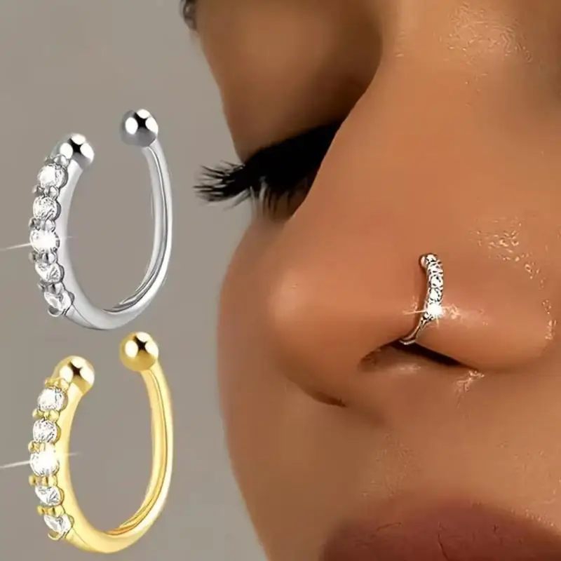 Non Piercing Nose Ring Cuff With Sparkling Cubic Zirconia 2 Color Option For Daily Wear Party Events Fashion Accessory For Women