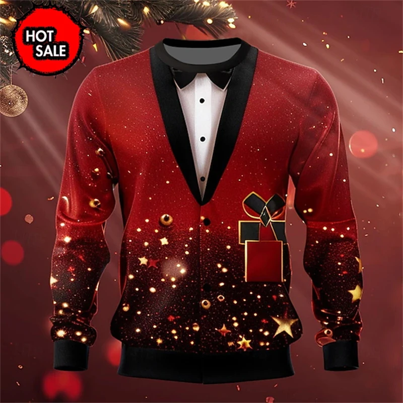 Fake Suit Ugly Christmas Sweater Santa Cosplay Sweatshirt For Women Mens Funny Xmas Ugly Sweaters Kids Party Suit Pullovers Tops