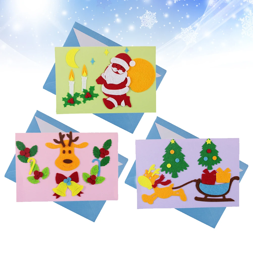 

3 PCS DIY Greeting Card Material Package Holiday Cards Christmas for Kids Manual