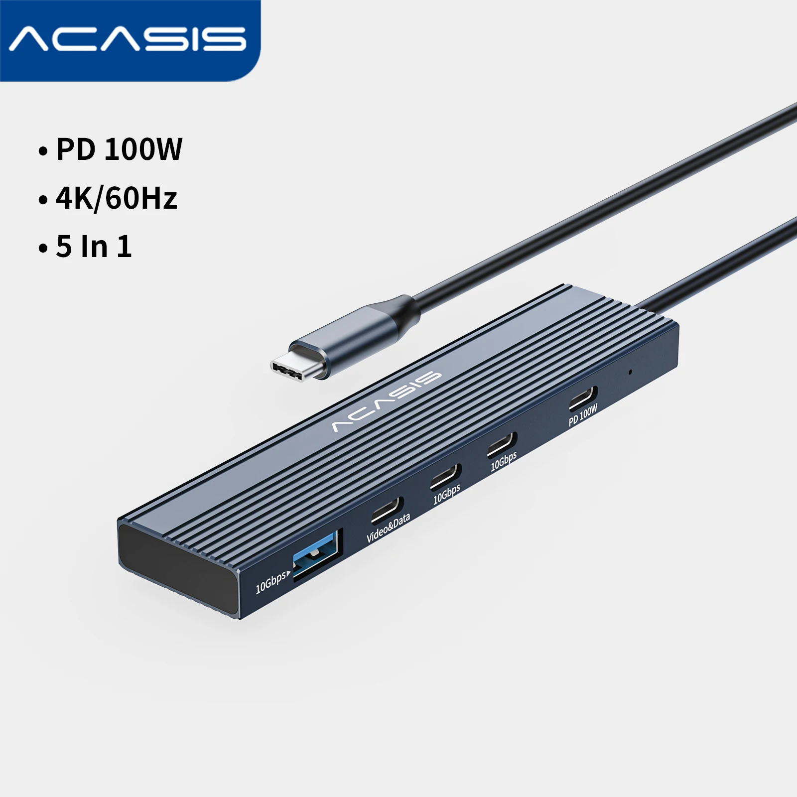 

Acasis 10Gbps USB-C Hub Docking Station 4K/60HZ USB-C Video Output PD 100W Input 2*USB-C 3.2 USB A for Macbook/Dell XPS