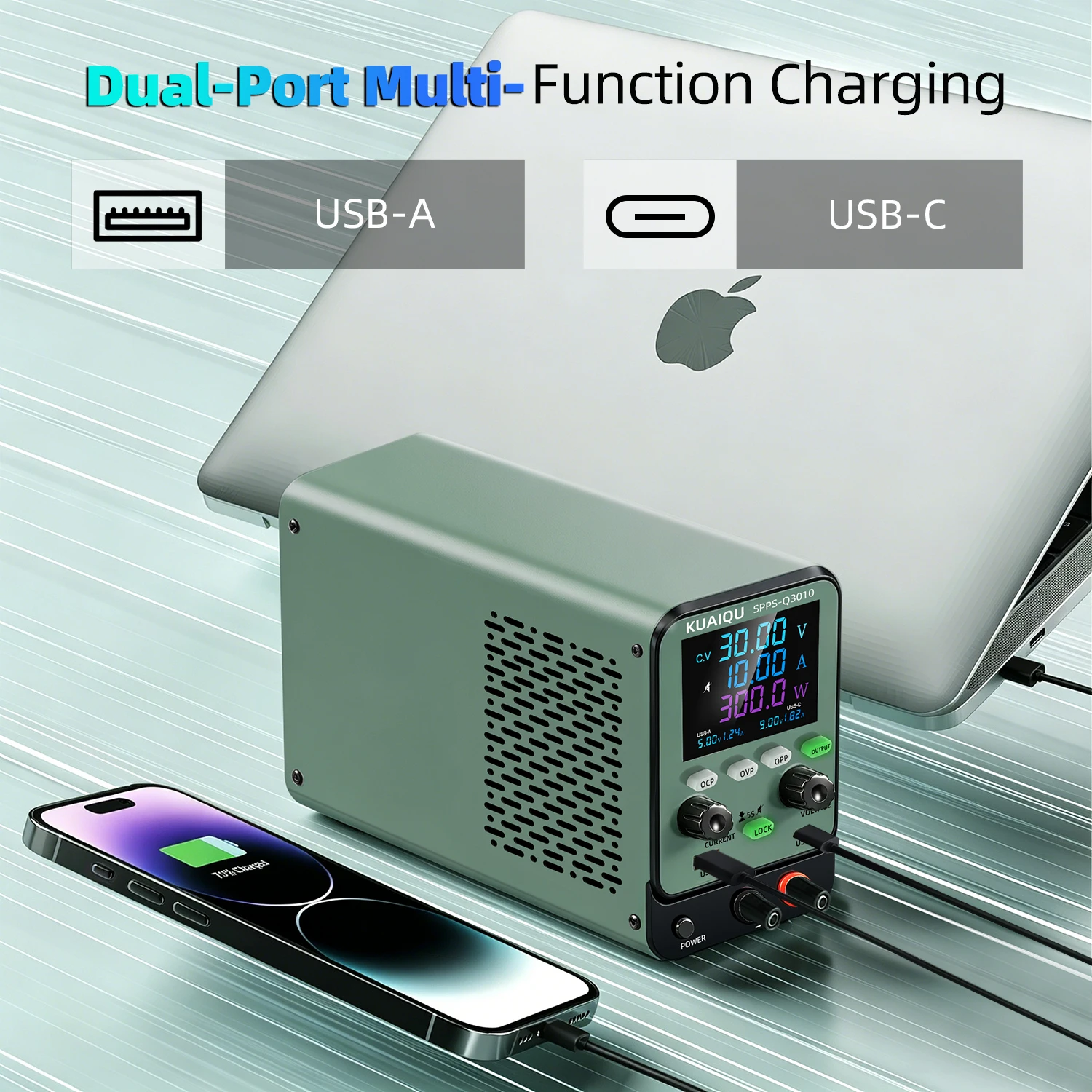 KUAIQU 2026 Lastest Lab Power Supply 30V 10A OVP/OCP/OPP For Testing Aging Teaching Universal Power Source AC-DC 18W USB-A UBS-C view 5