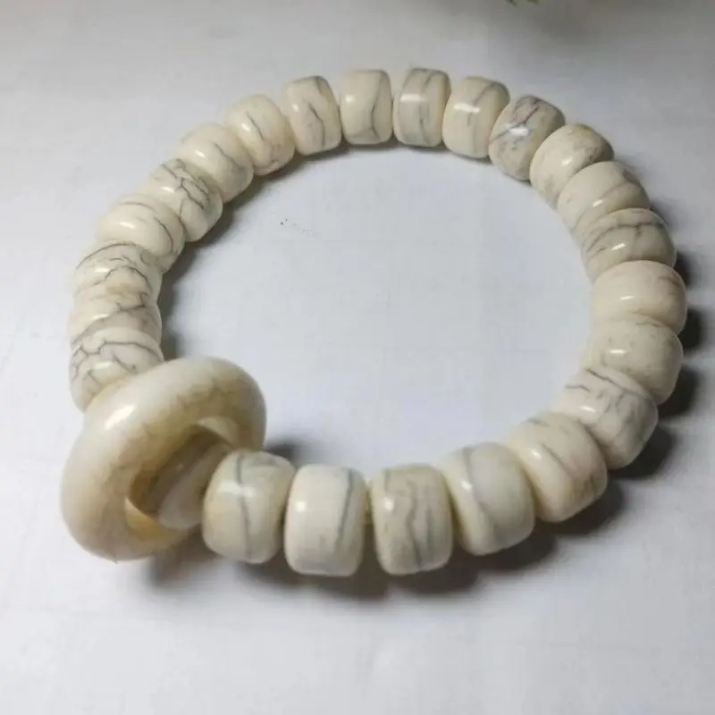Natural -density, high-oil 12*9 textured bracelet paired with cow bone running ring beads, single-strand prayer bea