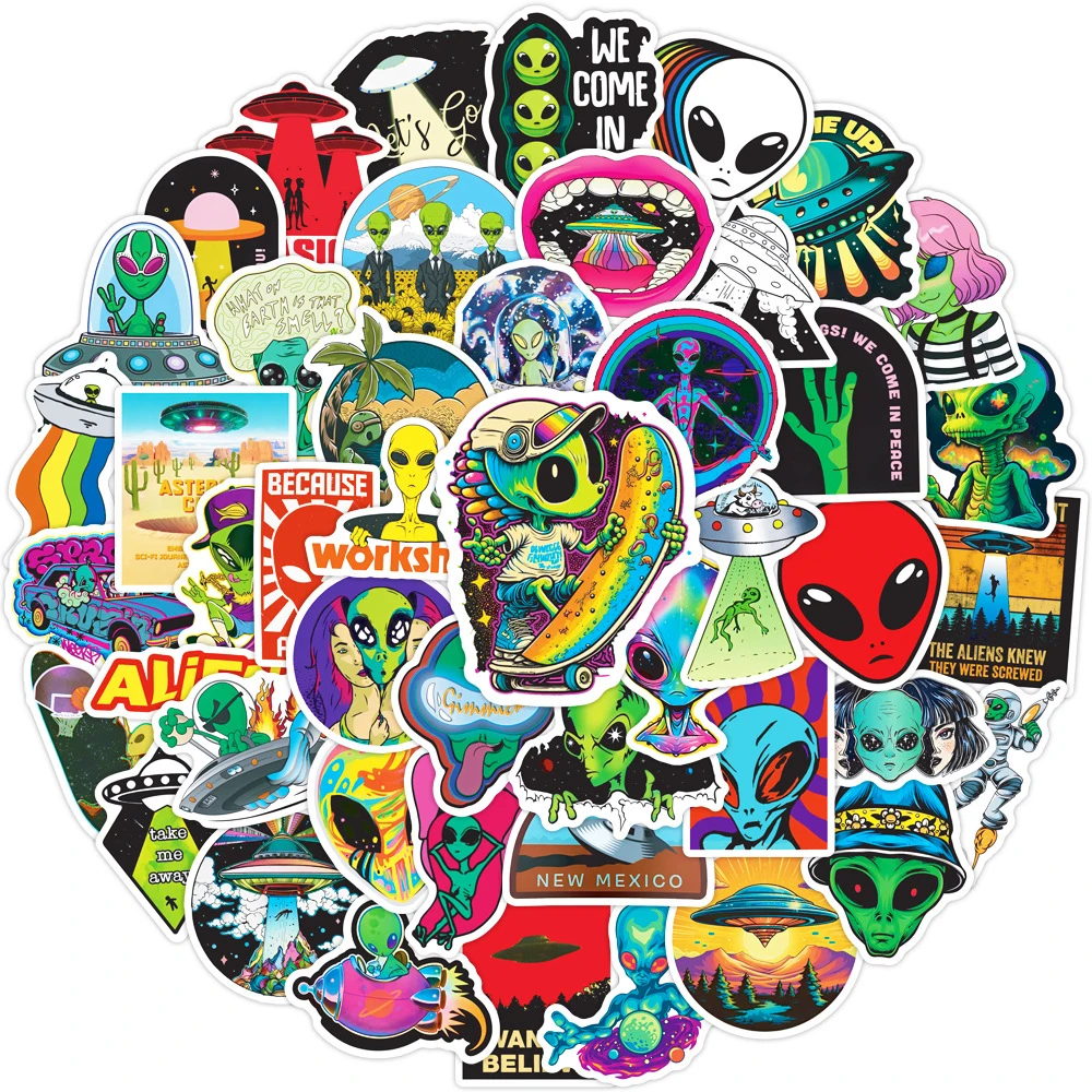 10/30/50PCS Cartoon Outer Space Alien Graffiti Stickers Gift Toys DIY Skateboard Laptop Phone Waterproof Stickers For Children