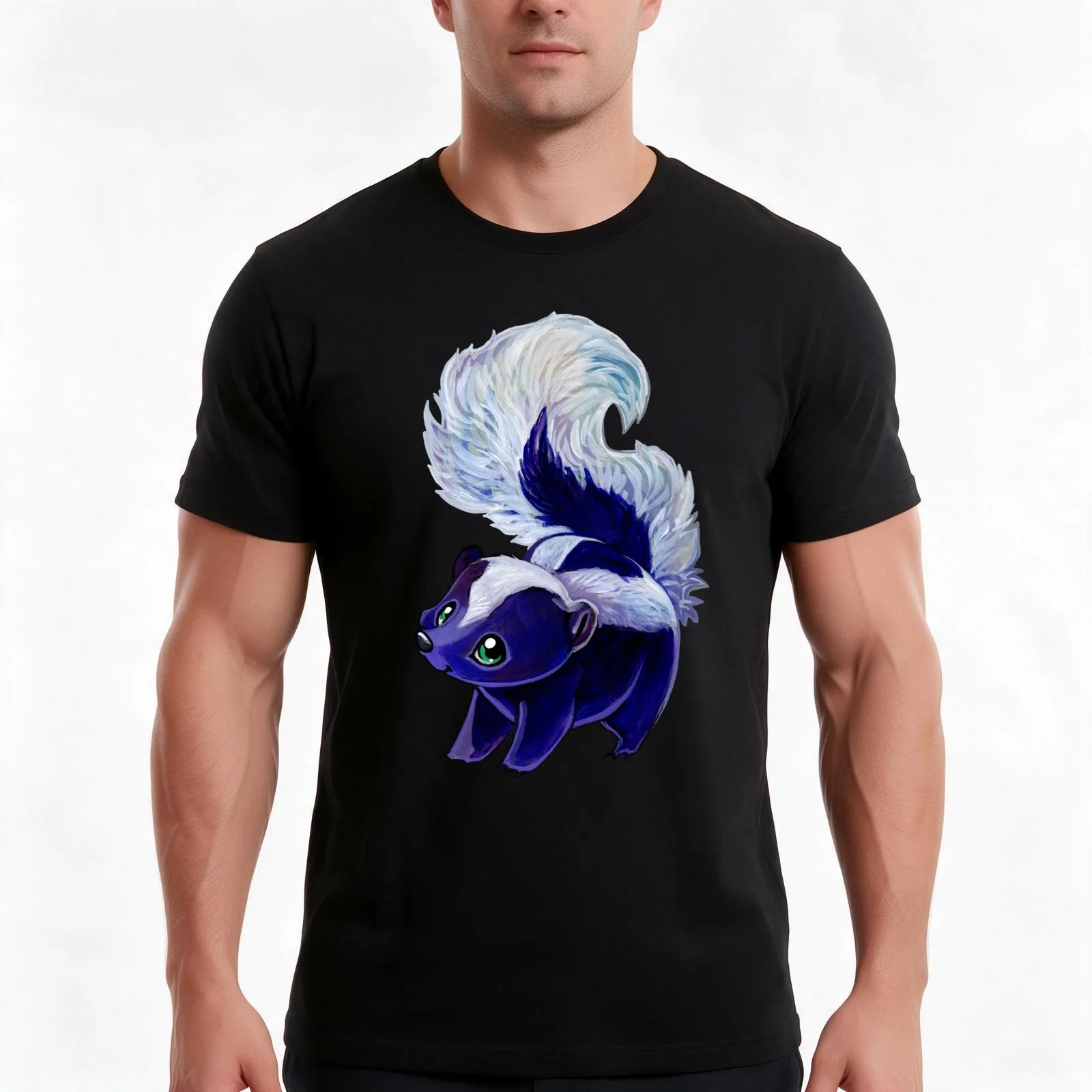 Purple skunk T-Shirt, Summer Casual Cotton Tee, Oversized Streetwear Tops, Vintage Graphic Print, Loose Fit Short Sleeve