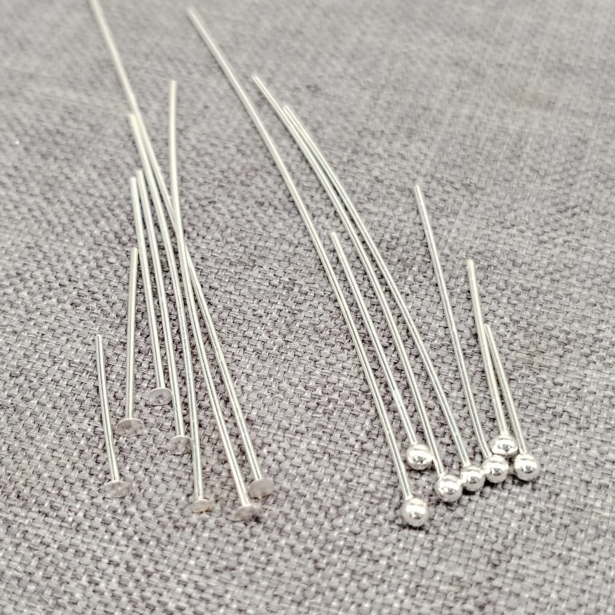25 sztuk srebrnych szpilek z kulkową główką, igły z płaską główką ze srebra próby 925, długość 12mm-50mm