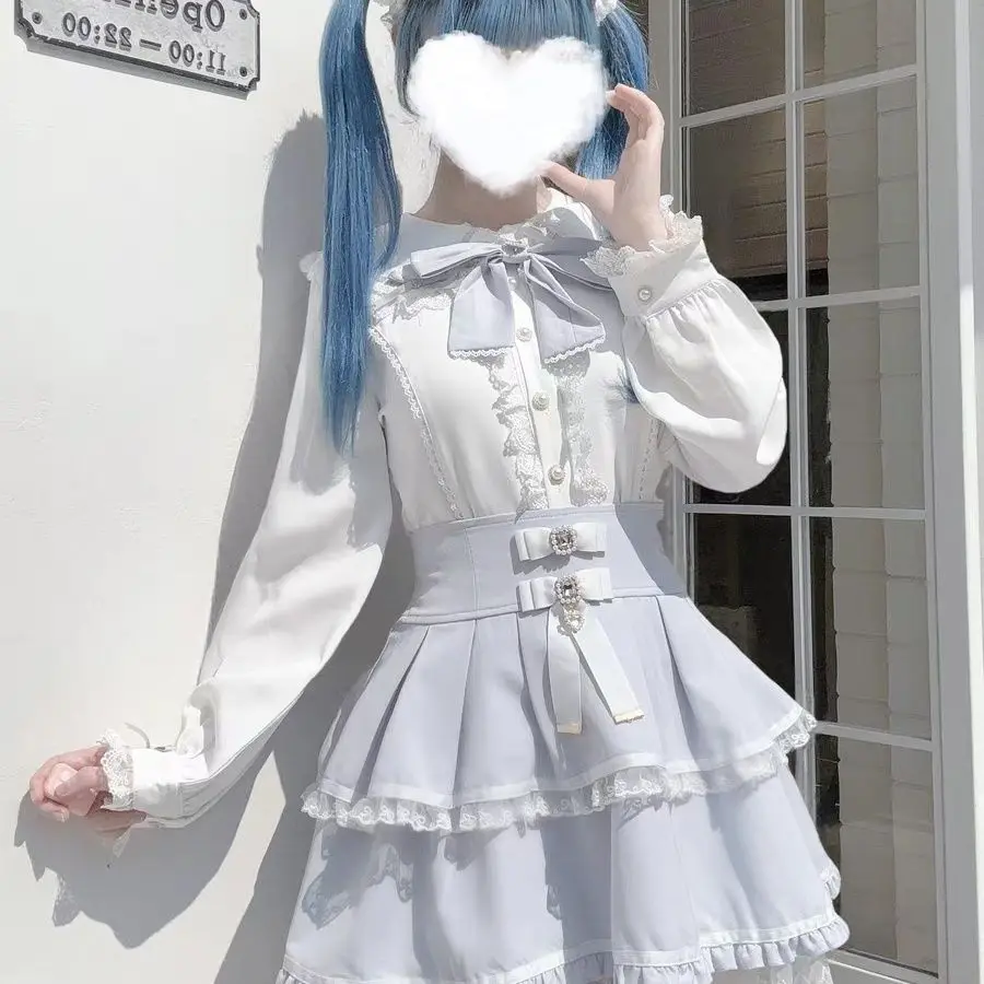 Japanese Kawaii Lolita Lace Blouses New Women Harajuku Single Breasted Sweet Shirts Hot Girly JK Bow Tops Blusas