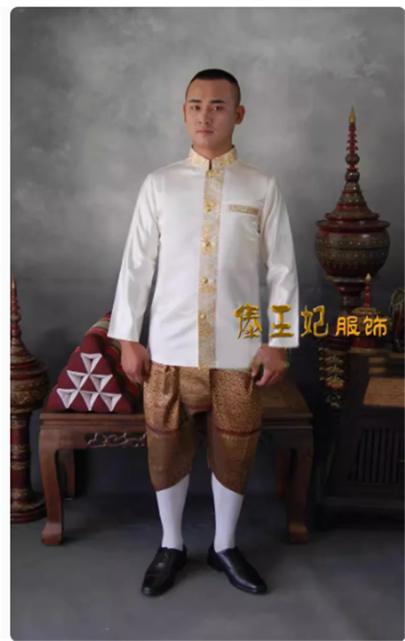 Roupa tradicional Dai Thai masculina, gola em pé, manga comprida