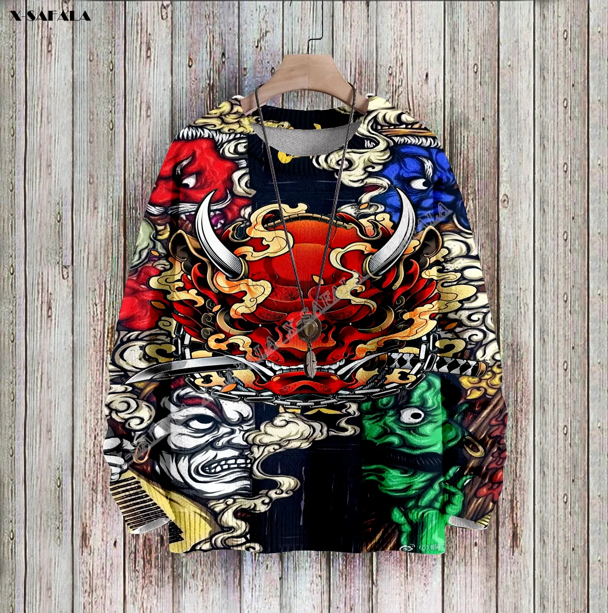 

Skull Warriors Japanese Harajuku Samurai 3D Printed Ugly Sweater Christmas Gift Men Female Winter Knitted Cotton Xmas Warm