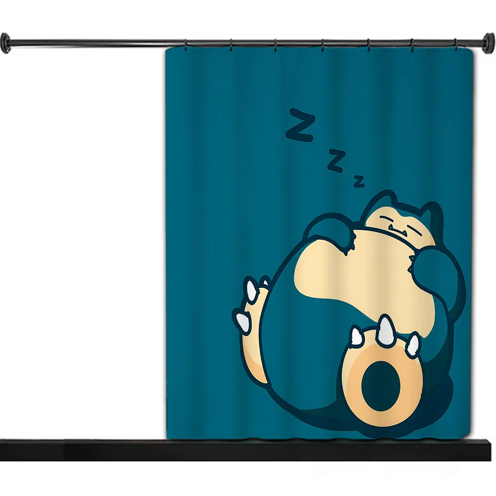 MINISO Pokémon Snorlax Shower Curtain Waterproof Polyester Fabric Paint Bath Curtains Home Bathroom Decor Curtain With Hook