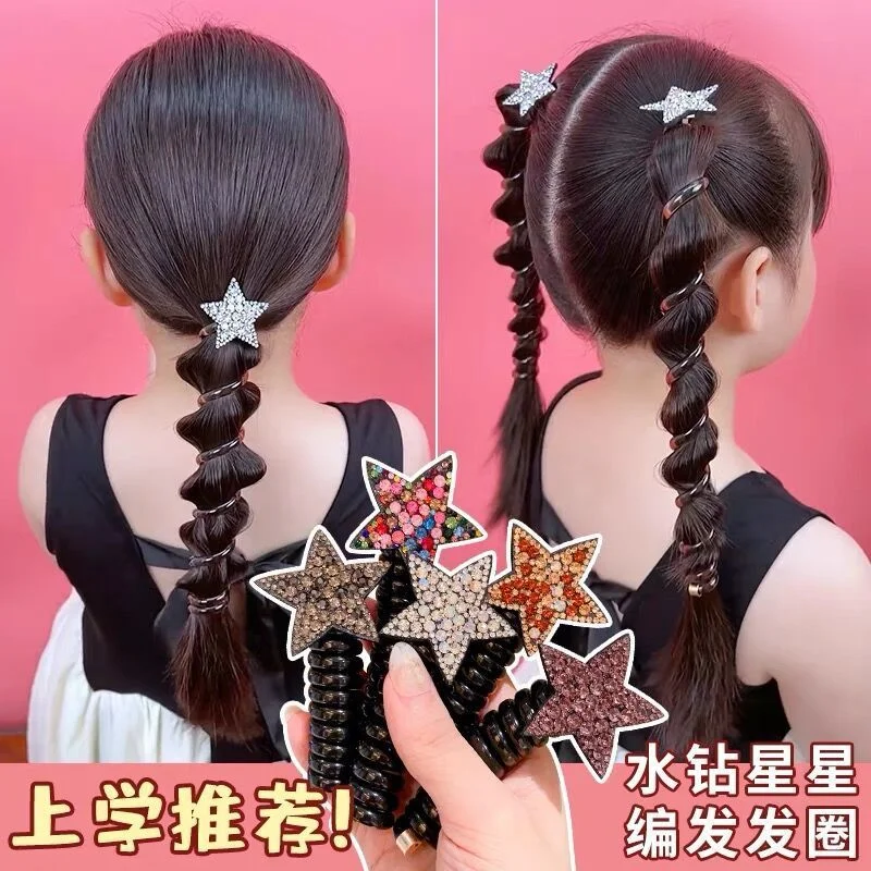 Molans-Strass Star Laço de cabelo para meninas, rabo de cavalo elástico, Scrunchies duráveis, bandas coreanas