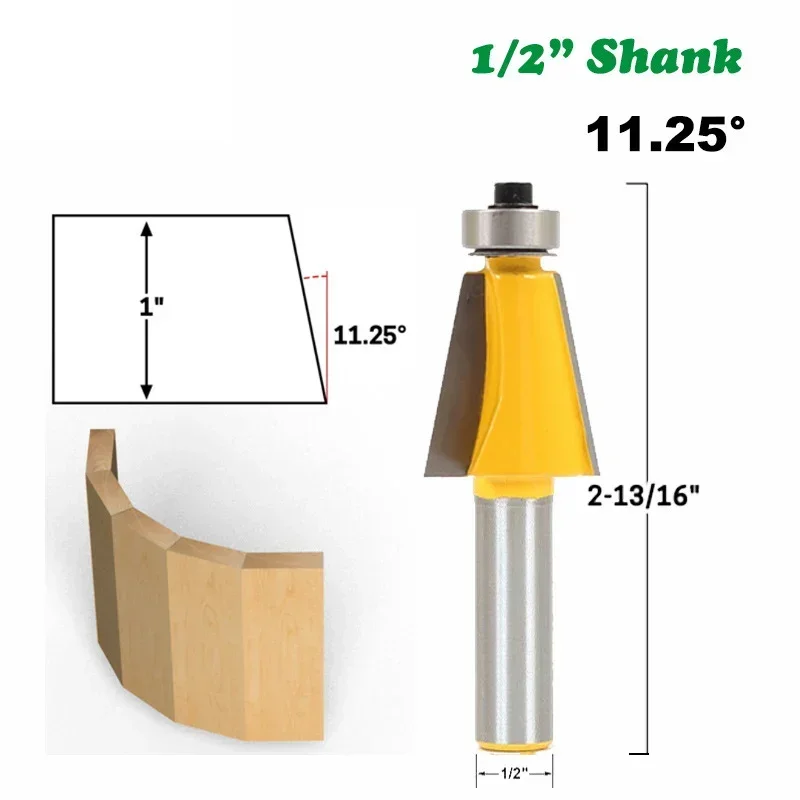 1PC 1/2" 12.7MM Shank Milling Cutter Wood Carving 11.25 15 22.5 30 45 Degree Chamfer Bevel Edging Router Bit Woodworking Cutting
