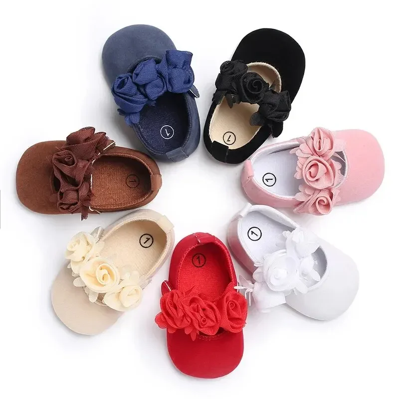 Meckior scarpe da bambino Cute Flower Princess Girls Shoes suola in cotone neonato antiscivolo Toddler First Walker culla scarpa mocassino infantile