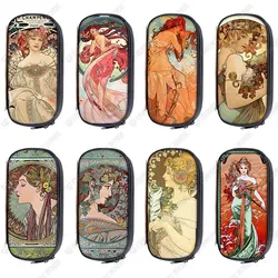 Oil Painting By Alphonse Mucha Print Makeup Bag Pencil Bag Women Makeup Bag Teenager Pencil Box Pencil Cases Cosmetic Cases