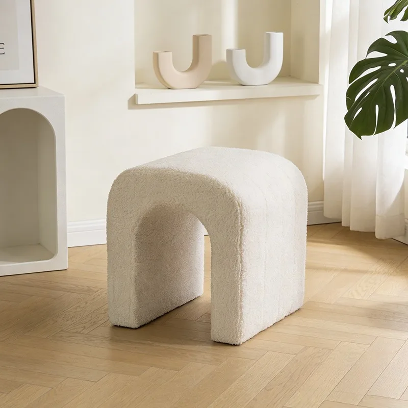 Nordic Teddy Fleece Round Storage Stool, Stackable Space-Saving Shoe Bench, Living Room Sofa Footrest Ottoman, Home Storage Pouf