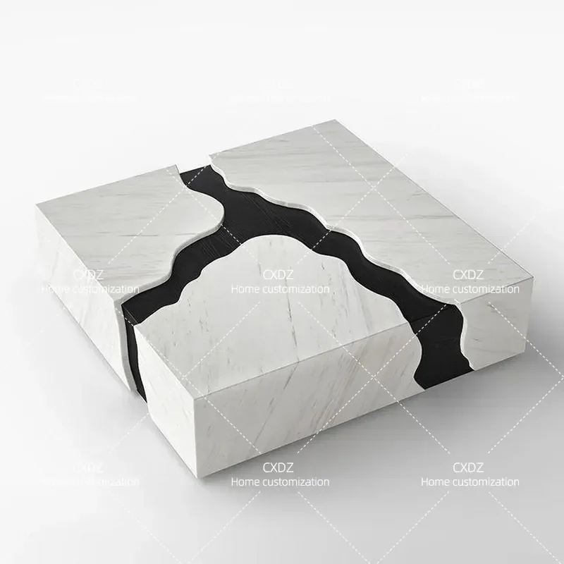 Natural Marble Coffee Table Square Modern Minimalist Living Room Furniture Light Luxury Small Apartment Home Decor