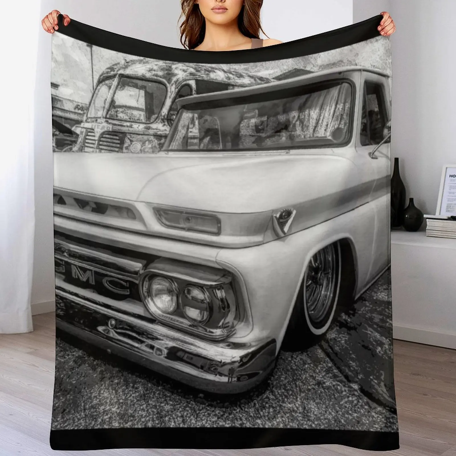 Lowered 1962 GMC Pickup BW Throw Blanket Multi-Purpose Sofa Soft Beds Loose Blankets