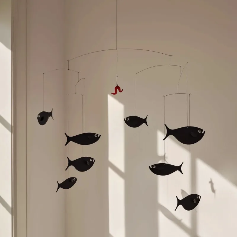 Nordic Origami Fish Eating Insects Dynamic Balance Air Hanging Decoration,Children's Room Decoration Visual Chasing Bed Bell
