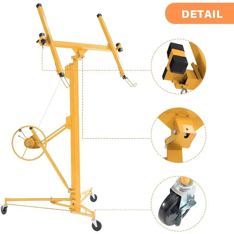 Drywall Lift 16' Panel Hoist, Adjustable Telescopic Arm Drywall Panel Hoist Jack Lifter Rolling Caster Wheels, Lockable